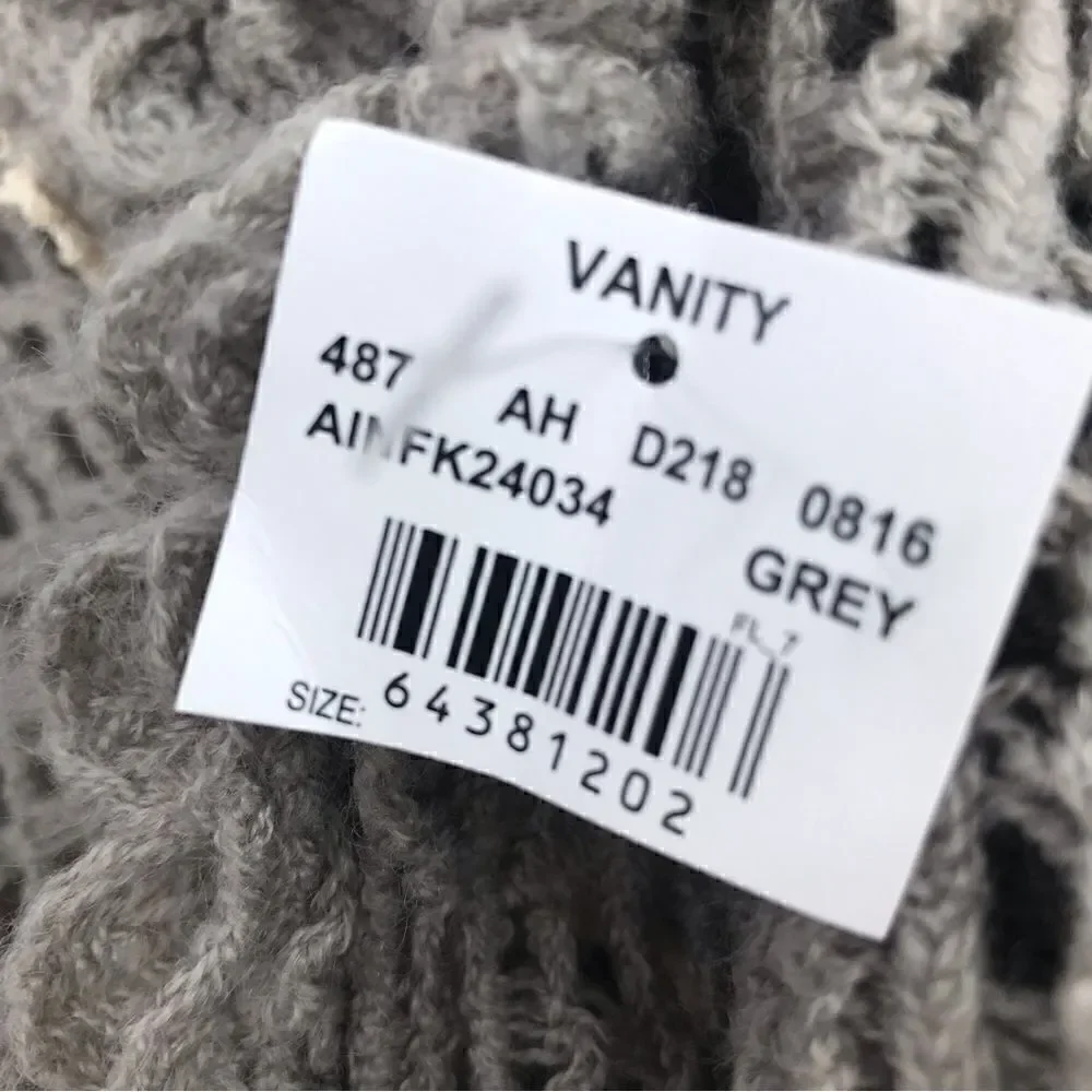 Vanity Gray Open Knit Infinity Scarf with cream lace trim- New With Tags